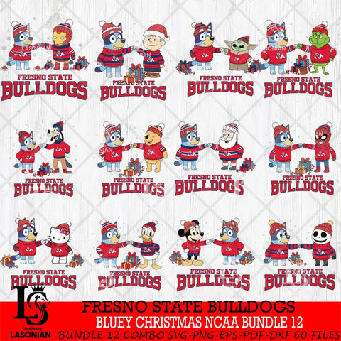 Fresno State Bulldogs  Bluey friends christmas NCAA Bundle File Cut,Bundle NCAA SVG DXF EPS PNG FILE, Digital Download,Instant Download, Silhouette