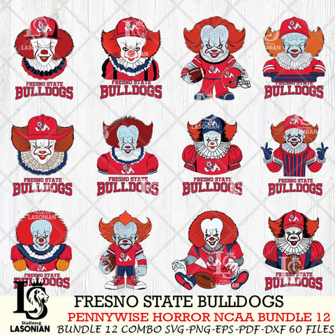 Fresno State Bulldogs  Pennywise Horror NCAA Bundle 12 SVG Svg Eps Dxf Png File, Digital Download