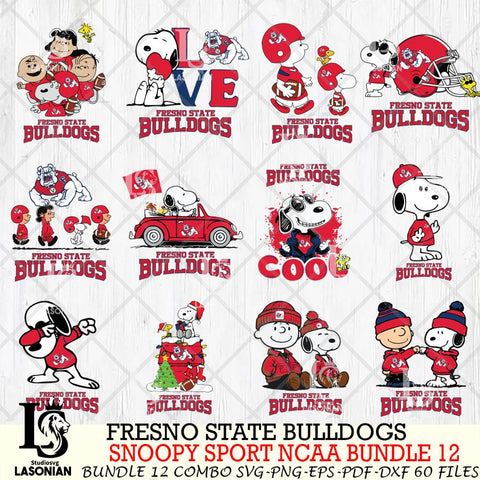 Fresno State Bulldogs  Snoopy NCAA Bundle 12 SVG Svg Eps Dxf Png File, Digital Download