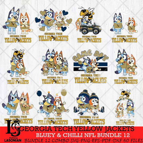 Georgia Tech Yellow Jackets Bluey & Bingo Bundle 12 SVG Svg Eps Dxf Png File, Bundle NCAA svg, Digital Download, Instant Download