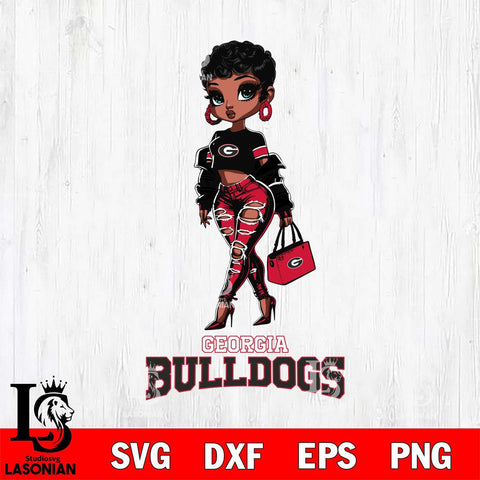 Georgia Bulldogs Beautiful Black Fan Girl, Svg Eps Dxf Png File, Digital Download
