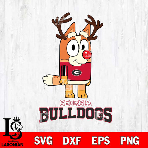 Georgia Bulldogs Bluey Chilli Christmas Deer Svg Eps Dxf Png File, Digital Download
