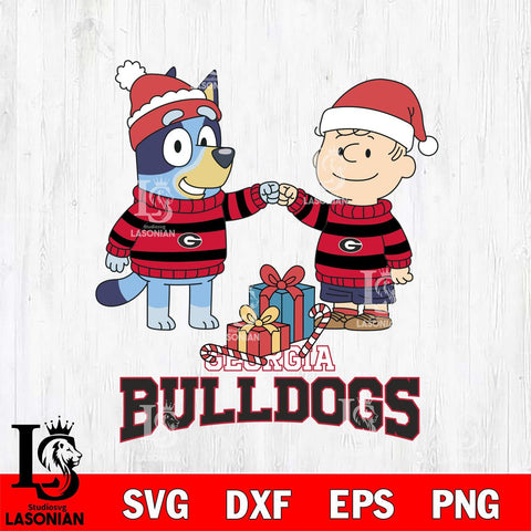 Georgia Bulldogs Bluey With Charlie Brown Christmas File Cut, NCAA SVG DXF EPS PNG FILE, Digital Download,Instant Download, Silhouette