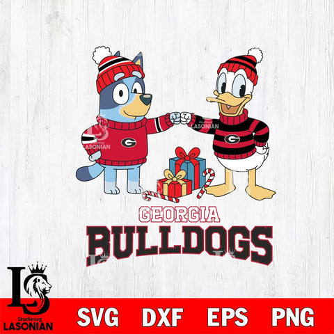Georgia Bulldogs Bluey With Donald Duck Christmas File Cut, NCAA SVG DXF EPS PNG FILE, Digital Download,Instant Download, Silhouette
