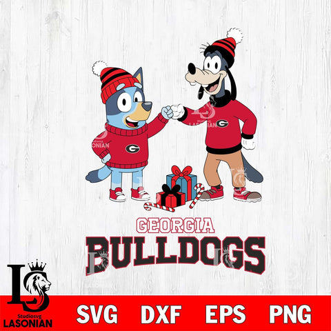 Georgia Bulldogs Bluey With Goofy Christmas File Cut, NCAA SVG DXF EPS PNG FILE, Digital Download,Instant Download, Silhouette