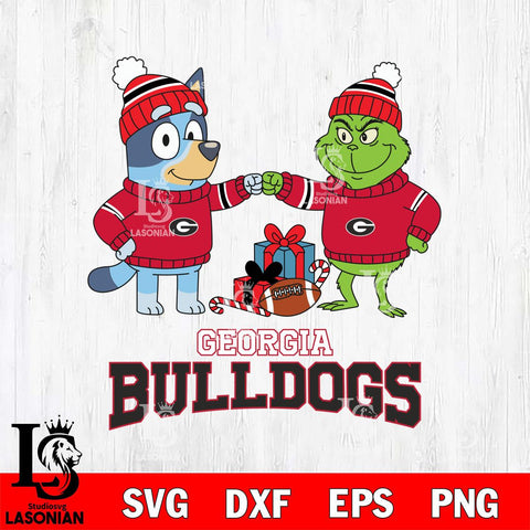 Georgia Bulldogs Bluey With Grinch Christmas File Cut, NCAA SVG DXF EPS PNG FILE, Digital Download,Instant Download, Silhouette