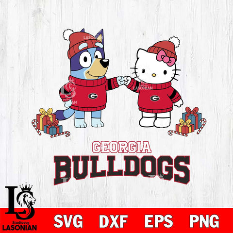 Georgia Bulldogs Bluey With Hello kitty Christmas File Cut, NCAA SVG DXF EPS PNG FILE, Digital Download,Instant Download, Silhouette