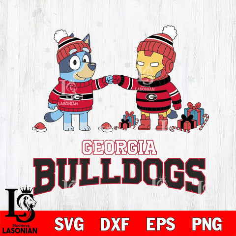 Georgia Bulldogs Bluey With Iron man Christmas File Cut, NCAA SVG DXF EPS PNG FILE, Digital Download,Instant Download, Silhouette