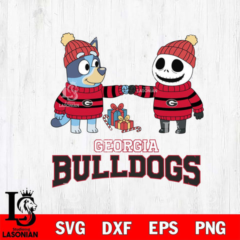 Georgia Bulldogs Bluey With Jack Skellington Christmas File Cut, NCAA SVG DXF EPS PNG FILE, Digital Download,Instant Download, Silhouette