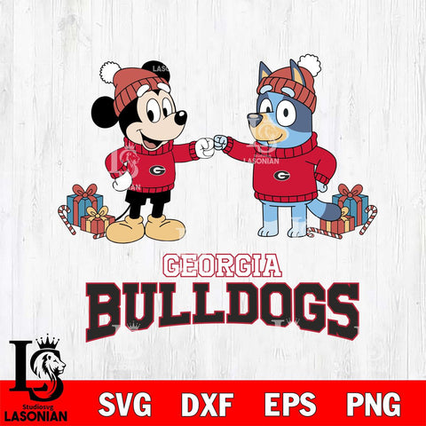 Georgia Bulldogs Bluey With Mickey Christmas File Cut, NCAA SVG DXF EPS PNG FILE, Digital Download,Instant Download, Silhouette