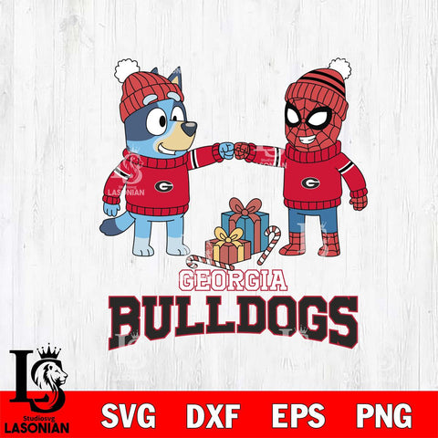 Georgia Bulldogs Bluey With Spider man Christmas File Cut, NCAA SVG DXF EPS PNG FILE, Digital Download,Instant Download, Silhouette
