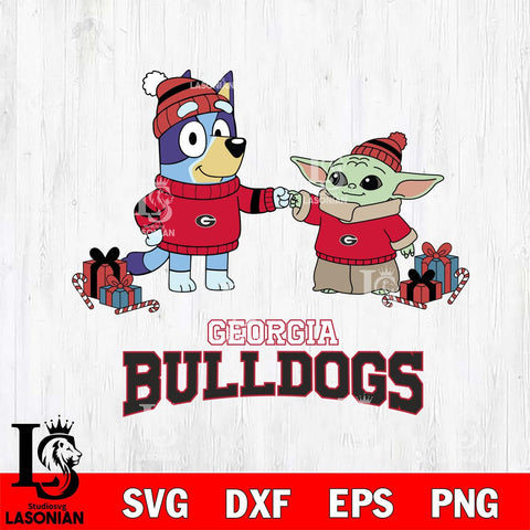 Georgia Bulldogs Bluey With Yoda Christmas File Cut, NCAA SVG DXF EPS PNG FILE, Digital Download,Instant Download, Silhouette