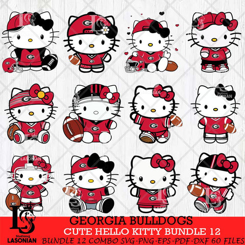 Georgia Bulldogs Cute Hello Kitty Bundle 12 SVG Eps Dxf Png File, NCAA Bundle svg, Digital Download, Instant Download
