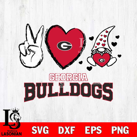 Georgia Bulldogs Gnomes Peace & Love Svg Eps Dxf Png File, Digital Download, Instant Download