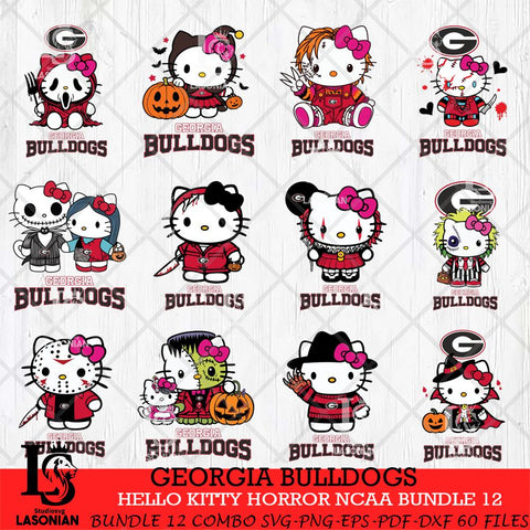 Georgia Bulldogs Hello Kitty Horror NCAA Bundle 12 SVG Svg Eps Dxf Png File, Digital Download