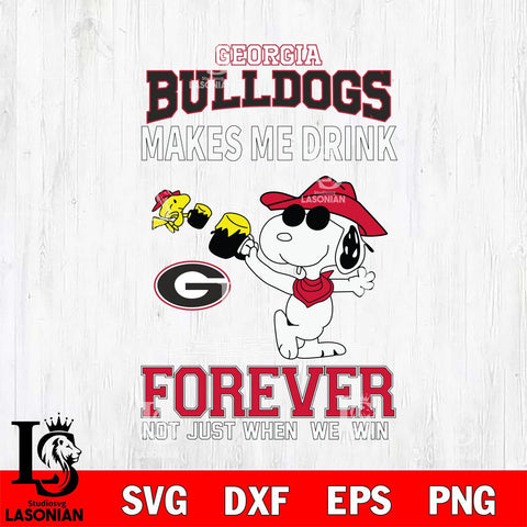 Georgia Bulldogs Snoopy makes me drink forever SVG DXF EPS PNG FILE,Snoopy File Cut, NCAA Digital Download,Instant Download,Christmas Silhouette