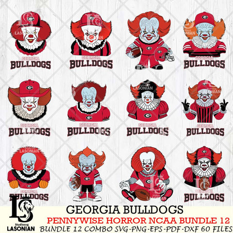 Georgia Bulldogs  Pennywise Horror NCAA Bundle 12 SVG Svg Eps Dxf Png File, Digital Download