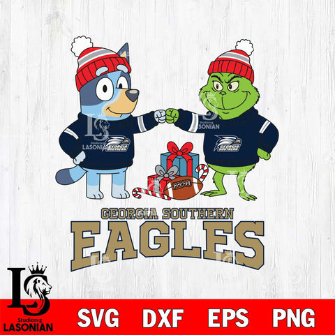 Georgia Southern Eagles Bluey With Grinch Christmas File Cut, NCAA SVG DXF EPS PNG FILE, Digital Download,Instant Download, Silhouette