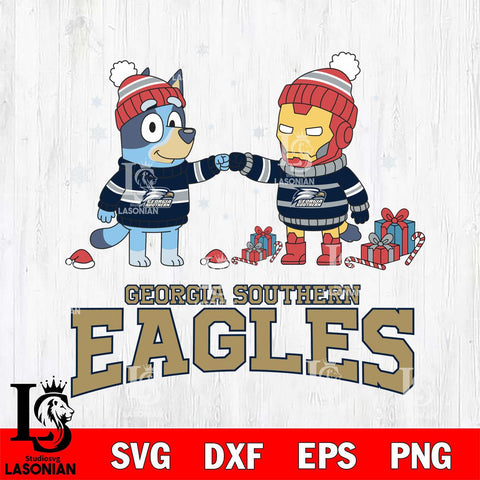 Georgia Southern Eagles Bluey With Iron man Christmas File Cut, NCAA SVG DXF EPS PNG FILE, Digital Download,Instant Download, Silhouette