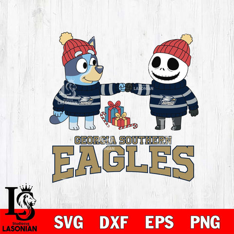 Georgia Southern Eagles Bluey With Jack Skellington Christmas File Cut, NCAA SVG DXF EPS PNG FILE, Digital Download,Instant Download, Silhouette