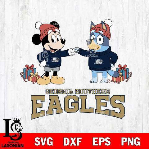 Georgia Southern Eagles Bluey With Mickey Christmas File Cut, NCAA SVG DXF EPS PNG FILE, Digital Download,Instant Download, Silhouette