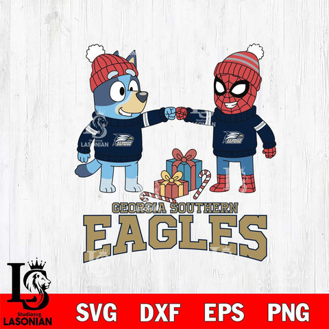 Georgia Southern Eagles Bluey With Spider man Christmas File Cut, NCAA SVG DXF EPS PNG FILE, Digital Download,Instant Download, Silhouette