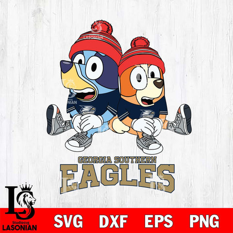 Georgia Southern Eagles Christmas Bluey & Bingo Sit Cut Files,Bluey Cricut,Christmas Svg , Bluey svg , Digital Download, dxf eps png pdf file
