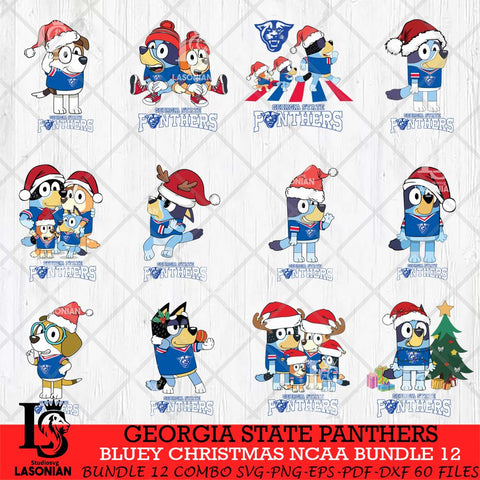 Georgia State Panthers Bluey Christmas NCAA Bundle 12 Cricut File Cut Files , Bluey Cricut , Christmas Svg , Bluey svg , Digital Download, dxf eps png pdf file