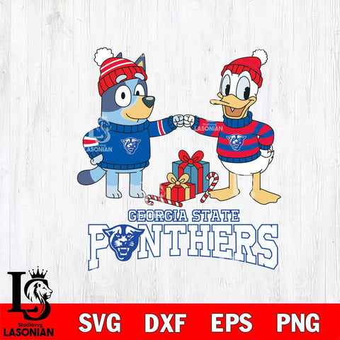 Georgia State Panthers Bluey With Donald Duck Christmas File Cut, NCAA SVG DXF EPS PNG FILE, Digital Download,Instant Download, Silhouette