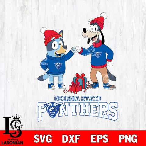 Georgia State Panthers Bluey With Goofy Christmas File Cut, NCAA SVG DXF EPS PNG FILE, Digital Download,Instant Download, Silhouette