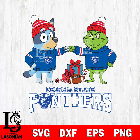 Georgia State Panthers Bluey With Grinch Christmas File Cut, NCAA SVG DXF EPS PNG FILE, Digital Download,Instant Download, Silhouette