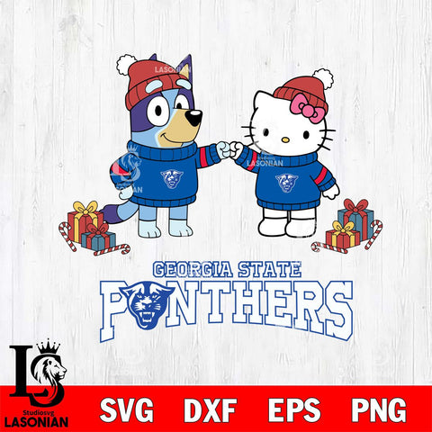 Georgia State Panthers Bluey With Hello kitty Christmas File Cut, NCAA SVG DXF EPS PNG FILE, Digital Download,Instant Download, Silhouette