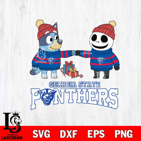Georgia State Panthers Bluey With Jack Skellington Christmas File Cut, NCAA SVG DXF EPS PNG FILE, Digital Download,Instant Download, Silhouette