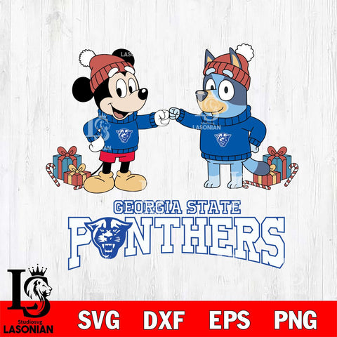 Georgia State Panthers Bluey With Mickey Christmas File Cut, NCAA SVG DXF EPS PNG FILE, Digital Download,Instant Download, Silhouette