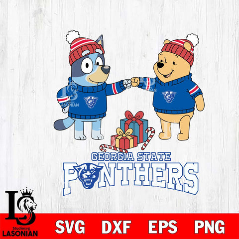 Georgia State Panthers Bluey With Winnie The Pooh Christmas File Cut, NCAA SVG DXF EPS PNG FILE, Digital Download,Instant Download, Silhouette