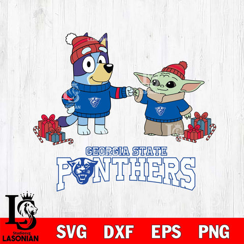 Georgia State Panthers Bluey With Yoda Christmas File Cut, NCAA SVG DXF EPS PNG FILE, Digital Download,Instant Download, Silhouette