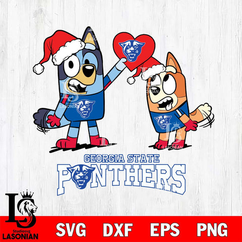 Georgia State Panthers Love Bluey Christmas Svg Eps Dxf Png File, Digital Download