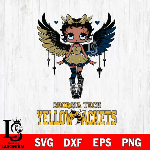 Georgia Tech Yellow Jackets Anglel Black Fan Girl Betty Boop, Svg Eps Dxf Png File, Digital Download