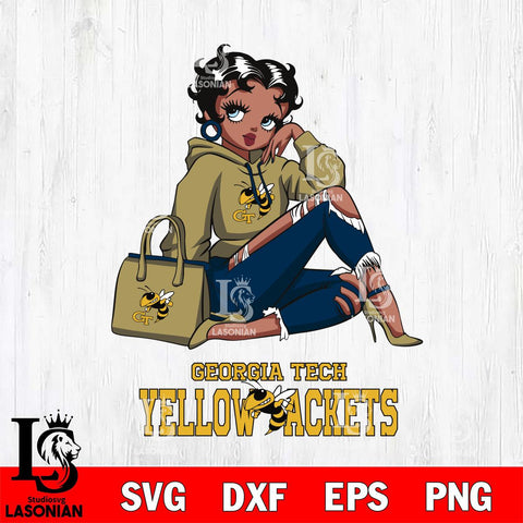 Georgia Tech Yellow Jackets Awesome Black Fan Girl Betty Boop, Svg Eps Dxf Png File, Digital Download