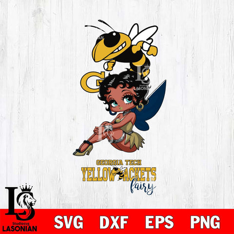 Georgia Tech Yellow Jackets Beauty Black Fairy Betty Boop, Svg Eps Dxf Png File, Digital Download
