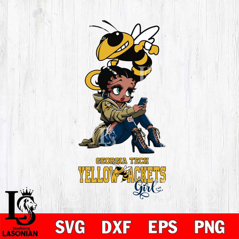 Georgia Tech Yellow Jackets Beauty Black Fan Girl Football, Svg Eps Dxf Png File, Digital Download
