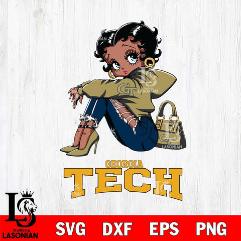 Georgia Tech Yellow Jackets Betty Boop Black Fan Girl Svg Eps Dxf Png File, Digital Download, Instant Download