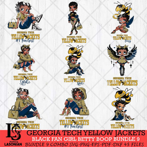 Georgia Tech Yellow Jackets Black Fan Girl Betty Boop Bundle 9, Svg Eps Dxf Png File, Digital Download