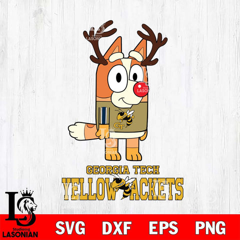 Georgia Tech Yellow Jackets Bluey Chilli Christmas Deer Svg Eps Dxf Png File, Digital Download