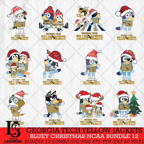 Georgia Tech Yellow Jackets Bluey Christmas NCAA Bundle 12 Cricut File Cut Files , Bluey Cricut , Christmas Svg , Bluey svg , Digital Download, dxf eps png pdf file