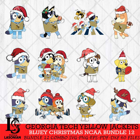 Georgia Tech Yellow Jackets Bluey Christmas NCAA Bundle 12 SVG Eps Dxf Png File, Digital Download, Instant Download