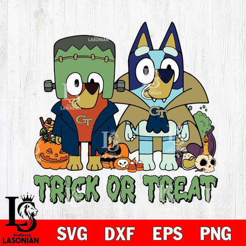 Georgia Tech Yellow Jackets Bluey Halloween Trick or Treat Svg Eps Dxf Png File, Digital Download, Instant Download