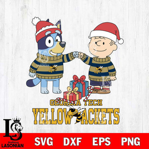 Georgia Tech Yellow Jackets Bluey With Charlie Brown Christmas File Cut, NCAA SVG DXF EPS PNG FILE, Digital Download,Instant Download, Silhouette