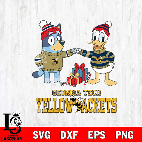Georgia Tech Yellow Jackets Bluey With Donald Duck Christmas File Cut, NCAA SVG DXF EPS PNG FILE, Digital Download,Instant Download, Silhouette