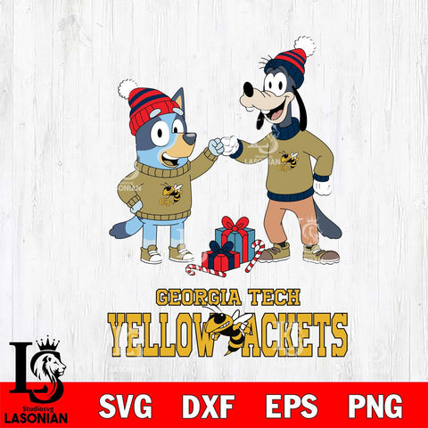 Georgia Tech Yellow Jackets Bluey With Goofy Christmas File Cut, NCAA SVG DXF EPS PNG FILE, Digital Download,Instant Download, Silhouette